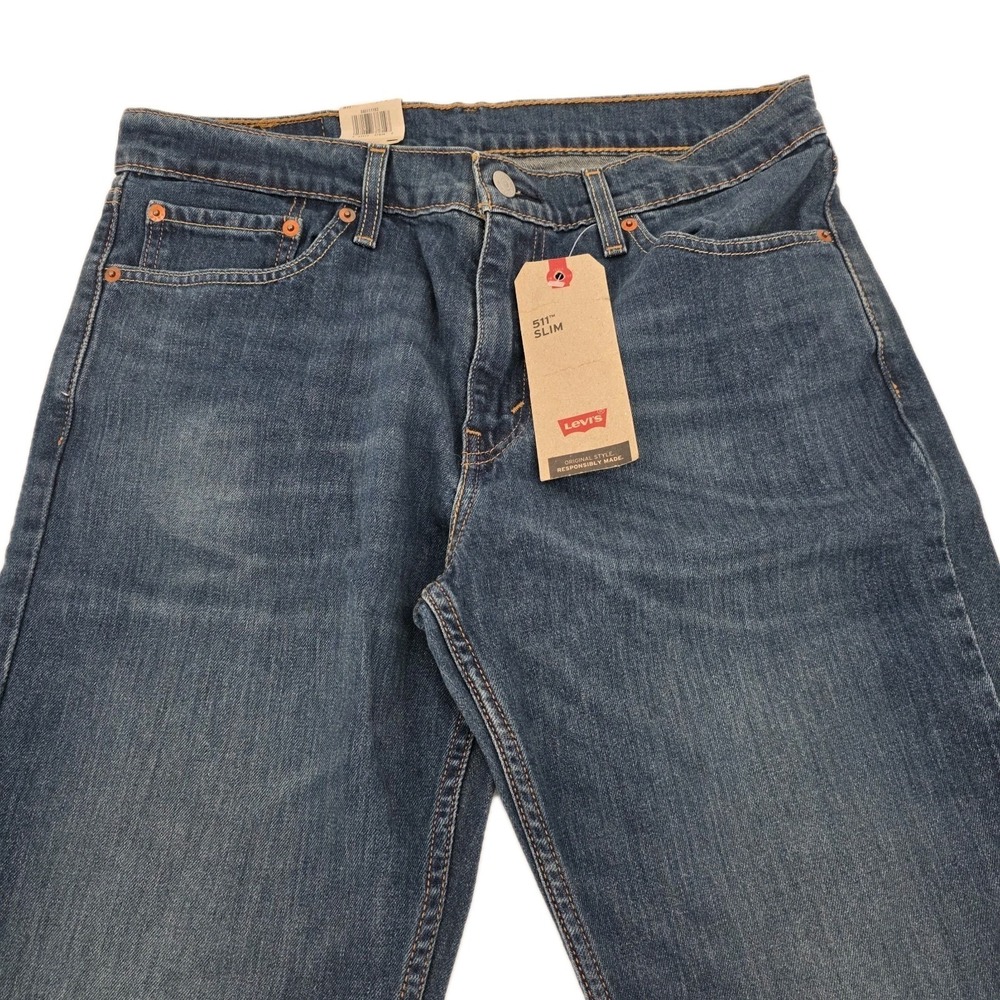 Levi 511 Slim Fit Mens 33 x 34 Jeans Mid Wash Stretch Denim Classic City New - Picture 3 of 8